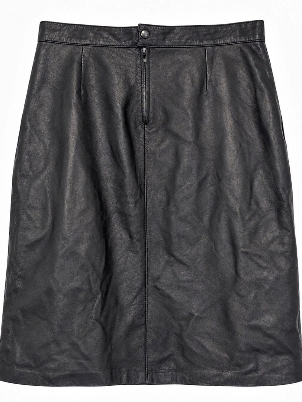 Vintage Black Genuine Leather Pleated Midi Skirt Size 10 High Waist - Picture 3 of 5